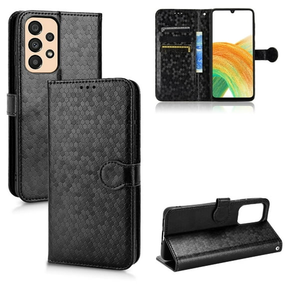 Wallet Case for Samsung Galaxy A33 5G 6.4 Inch, Polky Dot Pattern Premium PU Leather Drop Resistant Shockproof Protective Flip Case with Card Slots Holder Kickstand Magnetic Bracket Folio Cover,Black