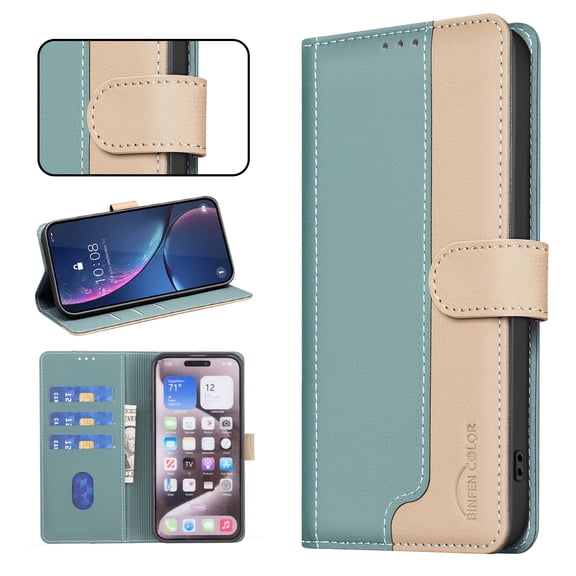 Wallet Case for Samsung Galaxy A33 5G, RFID Blocking Credit Card Holder, Premium Splice PU Leather Magnetic Clasp Folio Kickstand Flip Shockproof Luxury Cover For Samsung Galaxy A33 5G,Green