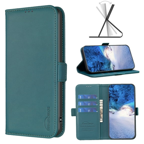Wallet Case for Samsung Galaxy A34 5G Case with 3 Card Slots Holder, Magnetic PU Leather Kickstand Flip Cover, TPU Shockproof Interior Folio Phone Case Compatible for Samsung Galaxy A34 5G, Green