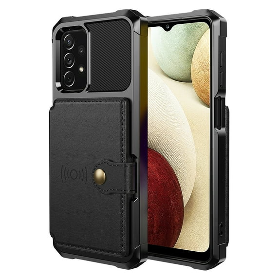 Wallet Case for Samsung Galaxy A34 5G Multifunctional Design Back Case, Rugged PC Luxury PU Leather Magnetic Car Mount Cover with Card Slots Holder Shockproof Lens Protective Case, Black