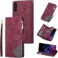 thumbnail image 1 of Wallet Case for Samsung Galaxy A34 5G, Vintage Premium PU Leather Cover Flip Case with Card Slots Magnetic Closure Zipper Pocket Kickstand Handbag with Hand Strap - Diamond Red, 1 of 16