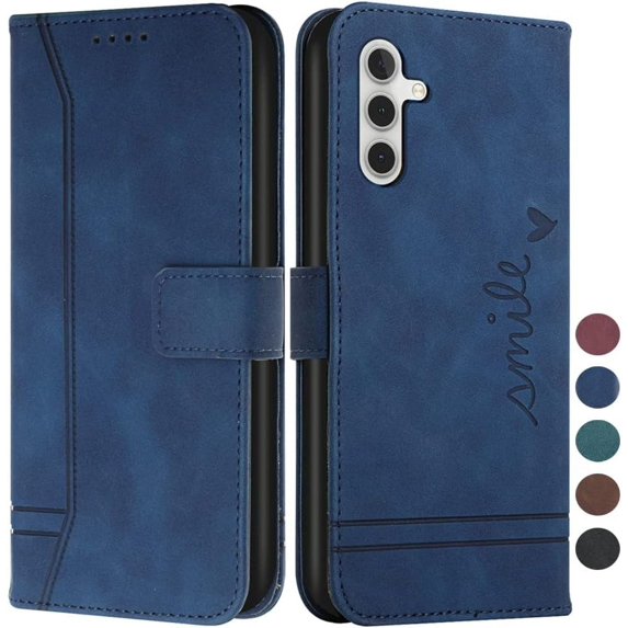 Wallet Case for Samsung Galaxy A35 5G, Galaxy A35 5G Case with Card Holder Leather Flip Case with Kickstand Magnetic Full Protection Compatible with Samsung Galaxy A35 5G Smile Blue