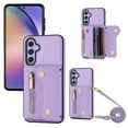 thumbnail image 1 of Wallet Case for Samsung Galaxy A35, Classic Lychee Texture PU Leather Purse Case with Accordion Card Slots, Protective Crossbody Flip Cover with Zipper Shoulder Strap Lanyard for Women Girls, Purple, 1 of 8