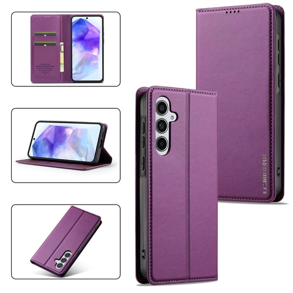 Wallet Case for Samsung Galaxy A35, Classic Shockproof PU Leather Magnetic Flip Cover with Card Holder Stand Feature and Full Body Protection Phone Case Cover for Samsung Galaxy A35, Purple