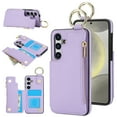 thumbnail image 1 of Wallet Case for Samsung Galaxy A35 with Shoulder Strap & RFID Blocking Card Slots Holder Kickstand & Finger Ring, Magnetic Flip Folio Zipper Purse Case, PU Leather Cover Handbag, Violet, 1 of 8