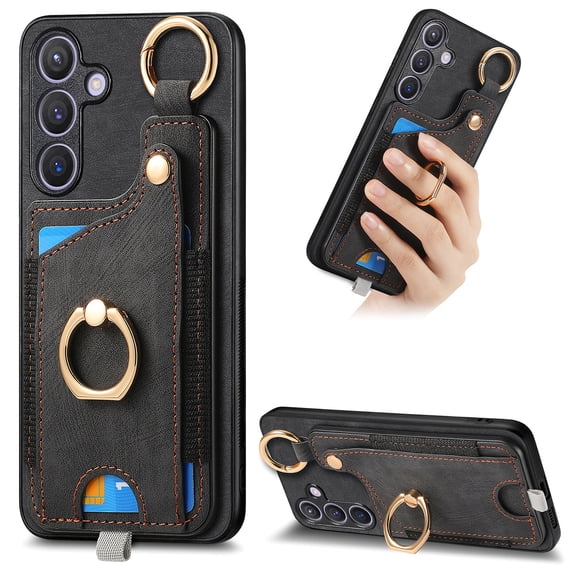 Wallet Case for Samsung Galaxy A36 5G, Support Car Mount, Luxury PU Leather Shockproof Anti-Fall 360° Finger Ring Stand Rotatable Kickstand Case with Magnetic Snap & Card Slots, Black