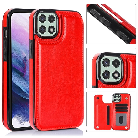 Wallet Case for Samsung Galaxy A42 5G with Card Holder, Back Folio Flip Premium PU Leather Kickstand Card Slots Case, Double Strong Magnetic Clasp Durable Shockproof Phone Case,Red