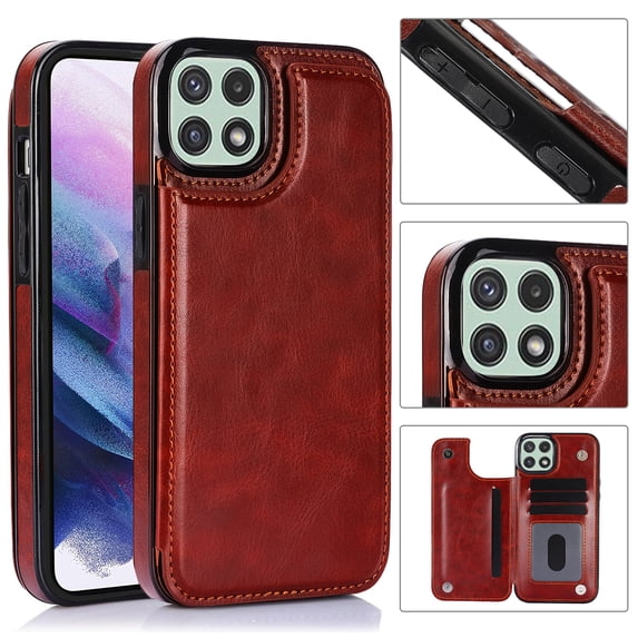 Wallet Case for Samsung Galaxy A42 5G with Card Holder, Back Folio Flip Premium PU Leather Kickstand Card Slots Case, Double Strong Magnetic Clasp Durable Shockproof Phone Case,Brown