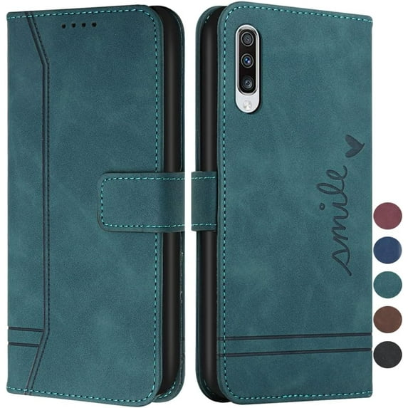 Wallet Case for Samsung Galaxy A50, Galaxy A50 Case with Card Holder Leather Flip Case with Kickstand Magnetic Full Protection Compatible with Samsung Galaxy A50 Smile Green