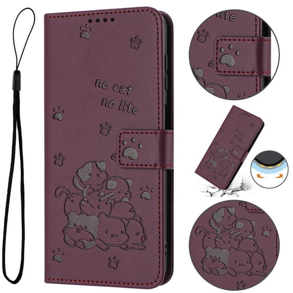 Wallet Case for Samsung Galaxy A51 5G,Women Flip Magnetic Folio PU Leather Protective Case Wrist Strap Card Slots Holder Purse Emboss Cute Puppy Stand Case for Samsung Galaxy A51 5G,Maroon