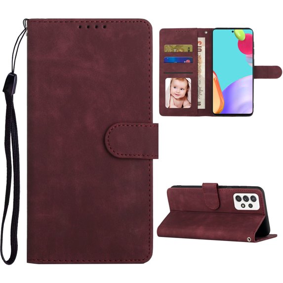 Wallet Case for Samsung Galaxy A52 4G/A52 5G ,Leather Magnetic Closure Flip Kickstand Credit Card Holder Slots Shockproof Wallet Hand Strap Phone Case Cover For Samsung Galaxy A52 4G/5G,Winered