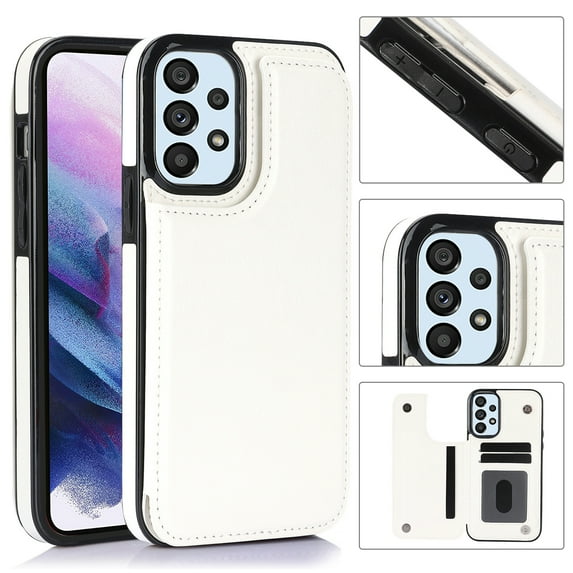 Wallet Case for Samsung Galaxy A53 5G with Card Holder, Back Folio Flip Premium PU Leather Kickstand Card Slots Case, Double Strong Magnetic Clasp Durable Shockproof Phone Case,White