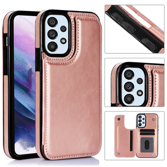 Wallet Case for Samsung Galaxy A53 5G with Card Holder, Back Folio Flip Premium PU Leather Kickstand Card Slots Case, Double Strong Magnetic Clasp Durable Shockproof Phone Case,Rosegold