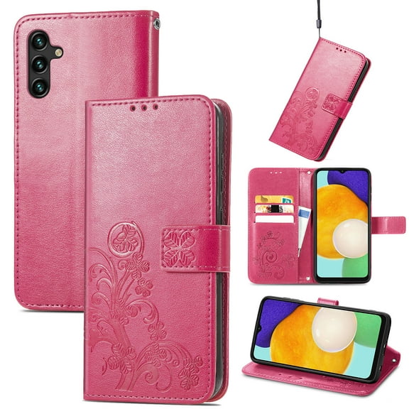 Wallet Case For Samsung Galaxy A53 5G, Clover Embossed Magnetic Closure Premium PU Leather [Folio Flip][Kickstand][Card Slots][Wrist Strap][Kickstand]Phone Cover For Samsung Galaxy A53 5G, Rose