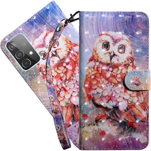 Wallet Case for Samsung Galaxy A53 5G, Colorful Painted Premium PU Leather Cute Flip Cover with Card Holder & Kickstand Phone Case for Samsung Galaxy A53 5G Color Owl
