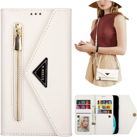 Wallet Case for Samsung Galaxy A53 5G, Crossbody Neck Strap Lanyard Purse Handbag Shoulder Strap Cover with ID Card Holder Phone Case for Samsung Galaxy A53 5G XK White