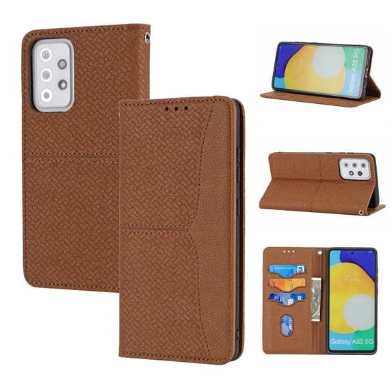 Wallet Case for Samsung Galaxy A53 5G, Solid Color PU Leather and TPU Edge Impact Resistant Card Cash Slots Shockproof Protective Cover with Removable Hand Strap For Samsung Galaxy A53 5G,Brown