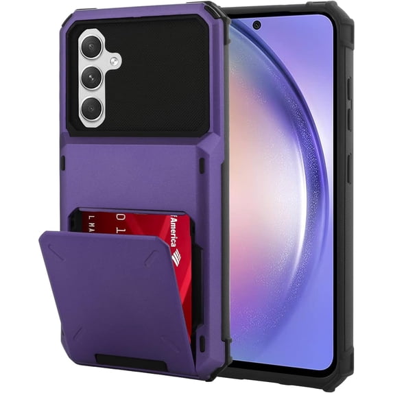 Wallet Case for Samsung Galaxy A54 5G Case with 4-Card Credit Card Holder Slot Shockproof Cover Hybrid Heavy Duty Protection Armor Phone Case Compatible with Samsung Galaxy A54-Purple