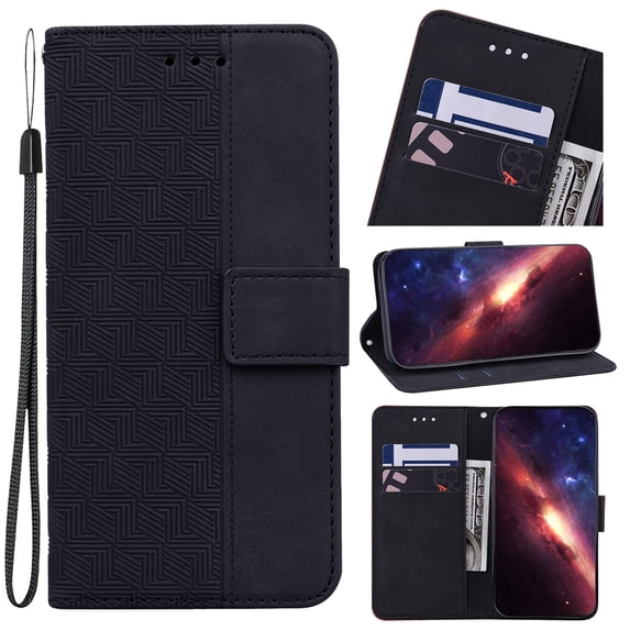 Wallet Case for Samsung Galaxy A54 5G, Geometric Embossed Pattern Card Slots Holder PU Leather Flip Folio Cover with Magnetic Clasp Kickstand Shockproof Case for Samsung Galaxy A54 5G,Black