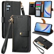 Wallet Case for Samsung Galaxy A54 5G Women Men, Durable PU Leather Magnetic Flip Lanyard Strap Wristlet Zipper Card Holder Kickstand Wallet Phone Case Cover Full Body Protection, Black