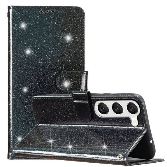 Wallet Case for Samsung Galaxy A54,Decase Women Girls Case with Card Holder Kickstand & Wrist Strap Luxury Bling Glitter PU Leather Flip Card Phone Cover for Galaxy A54,Black
