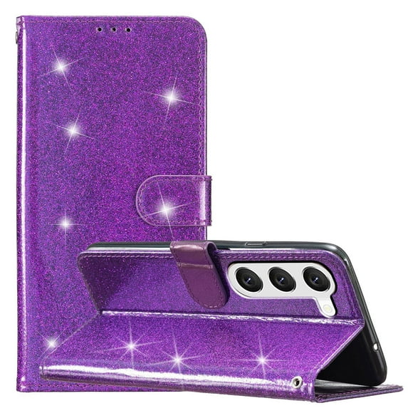 Wallet Case for Samsung Galaxy A54,Decase Women Girls Case with Card Holder Kickstand & Wrist Strap Luxury Bling Glitter PU Leather Flip Card Phone Cover for Galaxy A54,Purple