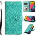 thumbnail image 1 of Wallet Case for Samsung Galaxy A55, Exquisite Flower Embossed Pattern PU Leather Flip Cover with Card Slots Holder Kickstand Silicone Shockproof Magnetic Clasp Protection Case, Green, 1 of 8