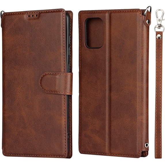 Wallet Case for Samsung Galaxy A71 4G with Card Holder Slots,Kickstand Phone Cover Premium Leather Magnetic Closure Slim Flip Shockproof Wrist Strap Case for Samsung Galaxy A71 6.7",Brown