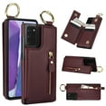 thumbnail image 1 of Wallet Case for Samsung Galaxy A71 5G, Premium Vintage PU Leather Magnetic Closure Handbag Zipper Pocket Case Kickstand Card Holder Slots with Ring Hook Shockproof Flip Cover, Jujube Red, 1 of 9