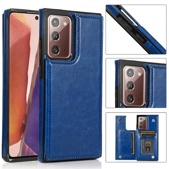 Wallet Case for Samsung Galaxy Note 20 with Card Holder, Back Folio Flip Premium PU Leather Kickstand Card Slots Case, Double Strong Magnetic Clasp Durable Shockproof Phone Case,Darkblue