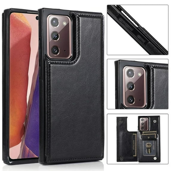 Wallet Case for Samsung Galaxy Note 20 with Card Holder, Back Folio Flip Premium PU Leather Kickstand Card Slots Case, Double Strong Magnetic Clasp Durable Shockproof Phone Case,Black