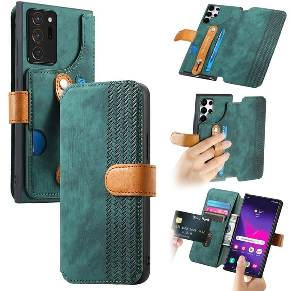 Wallet Case for Samsung Galaxy Note 20, Premium PU Leather RFID Blocking Shockproof Cards Slots Hand Strap Slim Fit Flip Cover Stand Shockproof Full Protective Phone Case for Women Men, Green