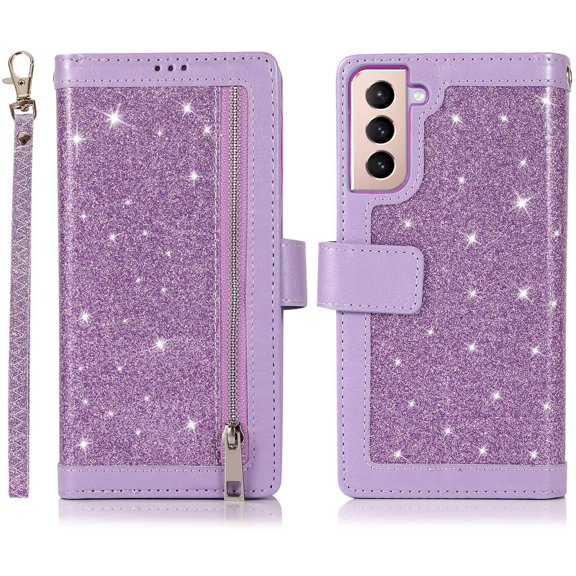 Wallet Case for Samsung Galaxy Note 20 Ultra 5G,Magnetic Handbag Zipper Pocket PU Leather Flip with 9 Card Slots and Wrist Strap Folio TPU Inner Stand Case for Note 20 Ultra 5G - Purple