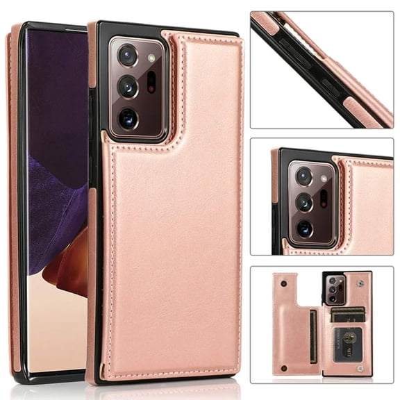 Wallet Case for Samsung Galaxy Note 20 Ultra with Card Holder, Back Folio Flip Premium PU Leather Kickstand Card Slots Case, Double Strong Magnetic Clasp Durable Shockproof Phone Case,Rosegold