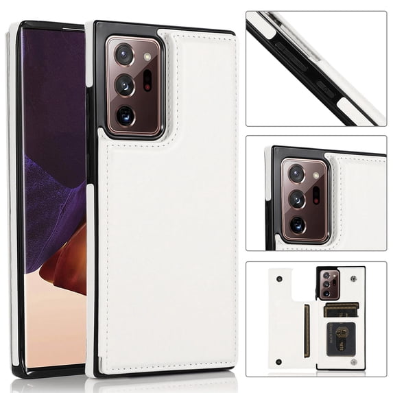 Wallet Case for Samsung Galaxy Note 20 Ultra with Card Holder, Back Folio Flip Premium PU Leather Kickstand Card Slots Case, Double Strong Magnetic Clasp Durable Shockproof Phone Case,White
