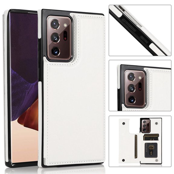 Wallet Case for Samsung Galaxy Note 20 Ultra with Card Holder, Back Folio Flip Premium PU Leather Kickstand Card Slots Case, Double Strong Magnetic Clasp Durable Shockproof Phone Case,White