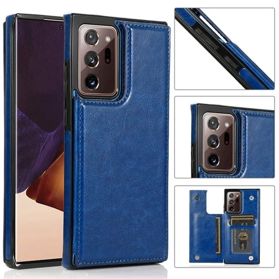Wallet Case for Samsung Galaxy Note 20 Ultra with Card Holder, Back Folio Flip Premium PU Leather Kickstand Card Slots Case, Double Strong Magnetic Clasp Durable Shockproof Phone Case,Darkblue
