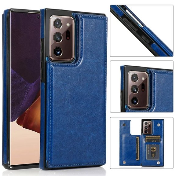 Wallet Case for Samsung Galaxy Note 20 Ultra with Card Holder, Back Folio Flip Premium PU Leather Kickstand Card Slots Case, Double Strong Magnetic Clasp Durable Shockproof Phone Case,Darkblue