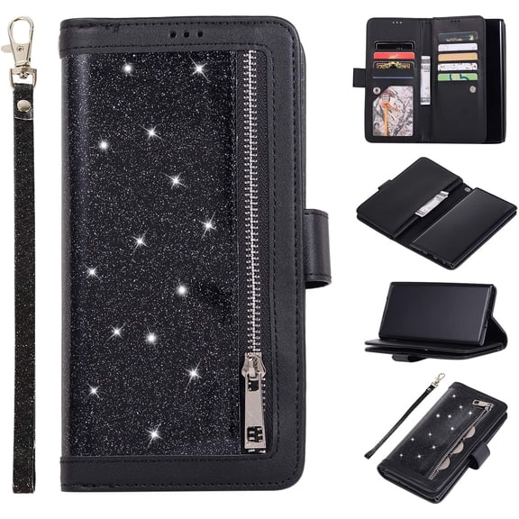 Wallet Case for Samsung Galaxy Note 8,Magnetic Handbag Zipper Pocket PU Leather Flip with 9 Card Slots and Wrist Strap Folio TPU Inner Stand Case for Samsung Galaxy Note 8 - Black