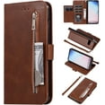 thumbnail image 1 of Wallet Case for Samsung Galaxy S10, 5 Card Slots Magnetic Closure Zipper Pocket Handbag PU Leather Flip Case with Wrist Strap TPU Kickstand Cover for Samsung Galaxy S10 - Brown, 1 of 14