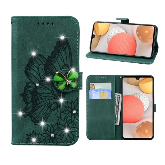 Wallet Case for Samsung Galaxy S10 Plus/S10+(6.2 inch,2019), Allytech Folio Flip Embossed Butterfly PU Leather Protective Kickstand Wrist Strap Card Holder Glitter Case for Galaxy S10 Plus/S10+, Green