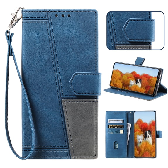 Wallet Case for Samsung Galaxy S10, Premium PU Leather Magnetic Flip Folio Kickstand Case with RFID Blocking Credit Card Slots,Magnetic Clasp Shockproof Case with Detachable Wrist Strap,Blue