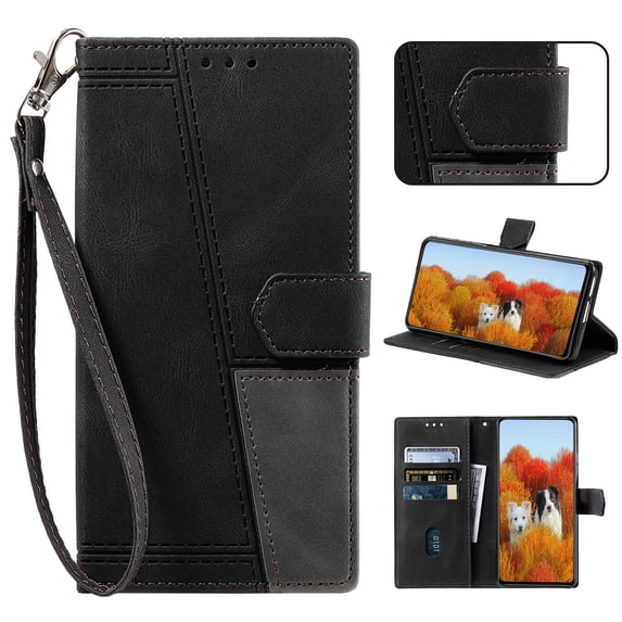 Wallet Case for Samsung Galaxy S10, Premium PU Leather Magnetic Flip Folio Kickstand Case with RFID Blocking Credit Card Slots,Magnetic Clasp Shockproof Case with Detachable Wrist Strap,Black
