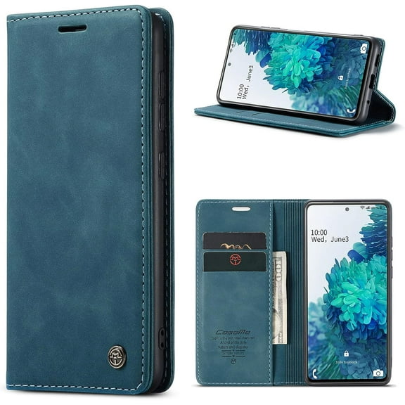 Wallet Case for Samsung Galaxy S20 FE 5G, Premium PU Leather Case Vintage Matte Wallet Flip Cover [Card Slots] [Magnetic Closure] Stand Function Folio Shockproof Full Protection - Blue