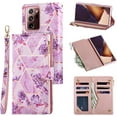 thumbnail image 1 of Wallet Case for Samsung Galaxy S20 FE 5G, Premium Vintage PU Leather Magnetic Closure Handbag Zipper Pocket Case Kickstand Card Slots with Wrist Strap Shockproof Flip Case - Purple Flower, 1 of 17