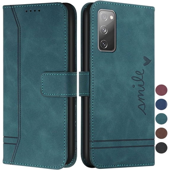 Wallet Case for Samsung Galaxy S20 FE, Galaxy S20 FE Case with Card Holder Leather Flip Case with Kickstand Magnetic Full Protection Compatible with Samsung Galaxy S20 FE Smile Green
