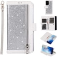 thumbnail image 1 of Wallet Case for Samsung Galaxy S20 Ultra,Magnetic Handbag Zipper Pocket PU Leather Flip with 9 Card Slots and Wrist Strap Folio TPU Inner Stand Case for Samsung Galaxy S20 Ultra - Silver, 1 of 14
