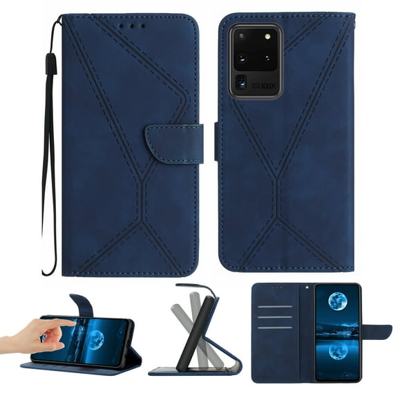 Wallet Case For Samsung Galaxy S20 Ultra, RFID Blocking Magnetic Flip Case with Card Slots Holder Kickstand Wrist Strap, PU Leather Folio Shockproof Protective Cover, Darkblue