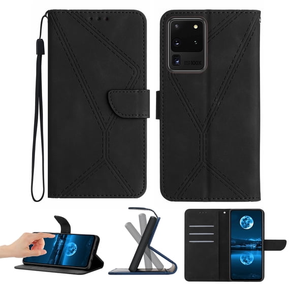 Wallet Case For Samsung Galaxy S20 Ultra, RFID Blocking Magnetic Flip Case with Card Slots Holder Kickstand Wrist Strap, PU Leather Folio Shockproof Protective Cover, Black
