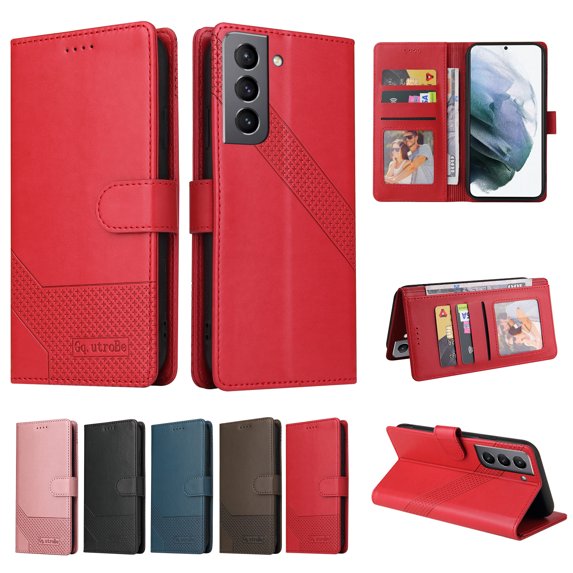 Wallet Case for Samsung Galaxy S21 FE 5G, Magnetic Closure Leather Case Flip Folio Kickstand ID Money Credit Card Holder Pocket Phone Case Cover For Samsung Galaxy S21 FE,Red